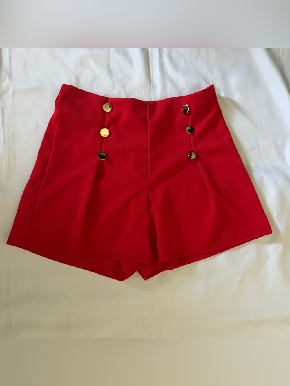 High-Waist Red Button Accent Women’s Shorts